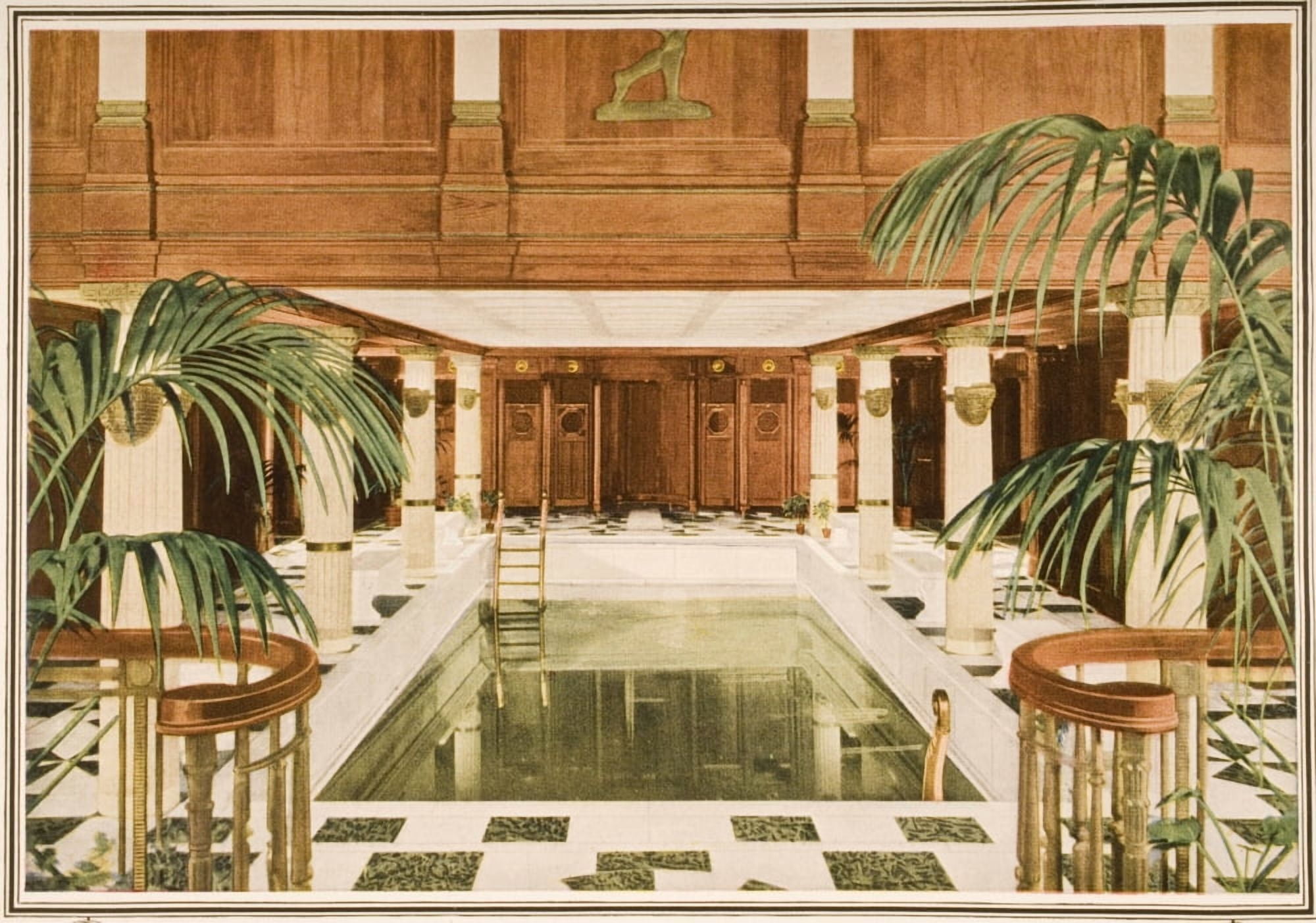 Cunard Line Promotional Brochure For The Rms Carinthia Circa 1926-1930 The Swimming Pool Canvas Art - Ken Welsh Design Pics (17 x 12)