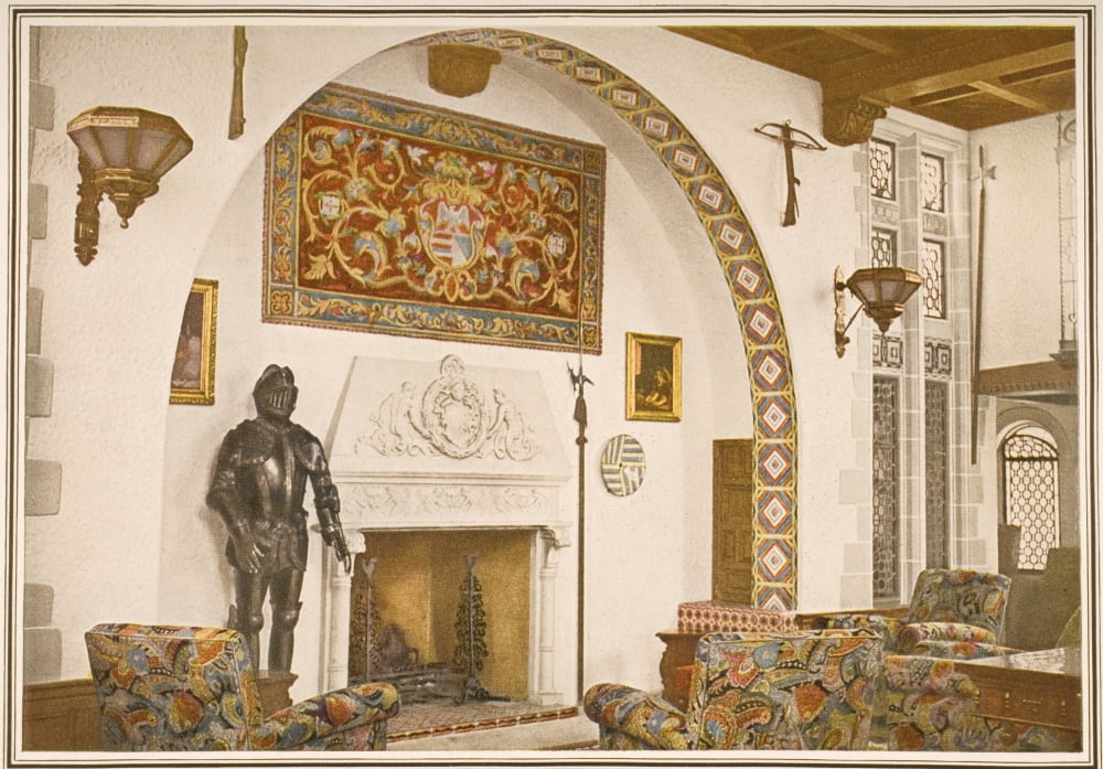 Cunard Line Promotional Brochure For The Rms Carinthia Circa 1926-1930 Fireplace With 12 Feet High Arch In El Greco Smoking Room Canvas Art - Ken Welsh Design Pics (17 x 12)