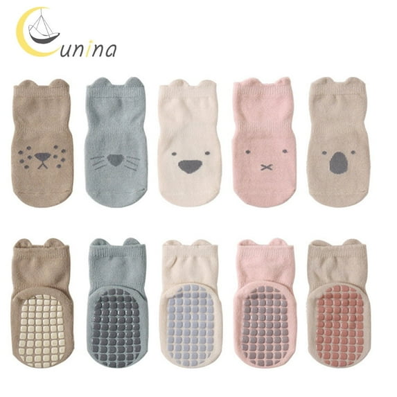 Cunina Anti Slip Baby Sock 5 Pairs Non Skid Socks for 8-36 Months Toddlers Infants Girls Boys