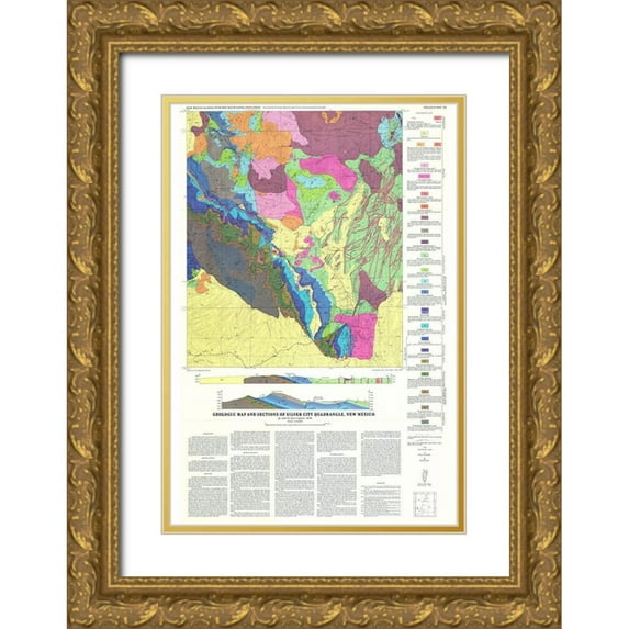 Cunningham 18x24 Gold Ornate Wood Framed with Double Matting Museum Art Print Titled - Silver City Quad New Mexico Mines - Cunningham
