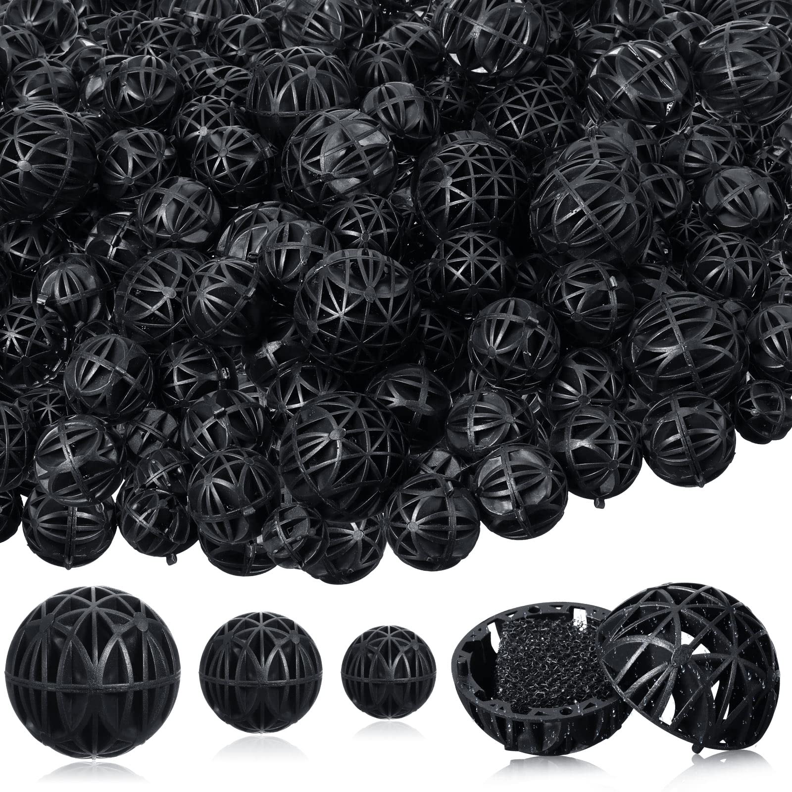 Cunno 200 Pcs Bio Balls Pond Filter Media Black Aquarium Bio Media with