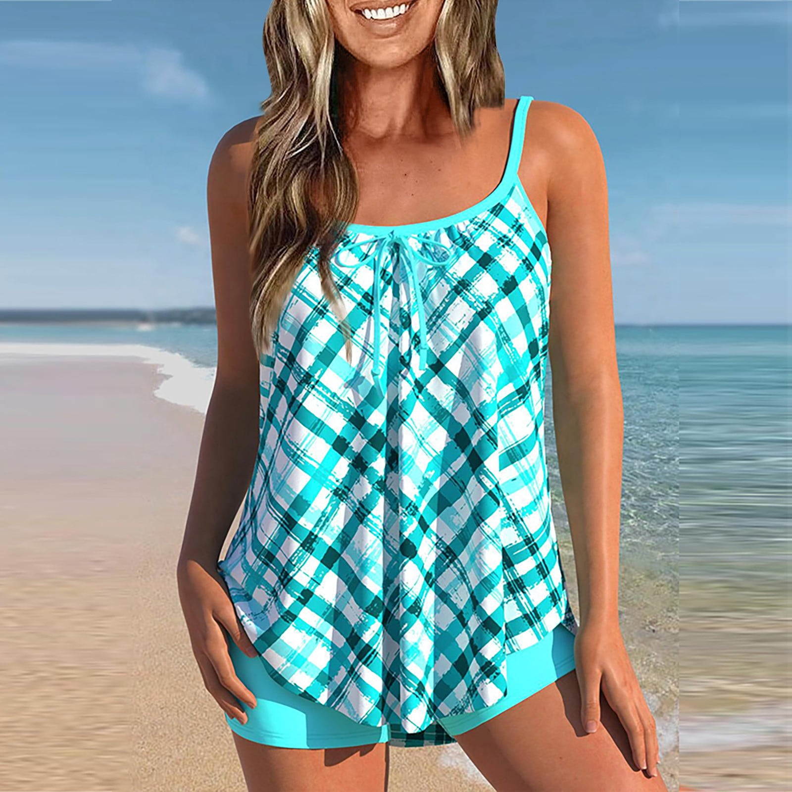 Cuoff Bikini Women's Sexy Slim Fit Printed Sling Split Boxer Shorts Bikini Plus Size Swimsuit