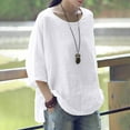 thumbnail image 1 of Cuoff Blouses for Women Casual Solid Color Loose Cotton Linen Medium Sleeve Large Size Womens Tops White 2X, 1 of 5