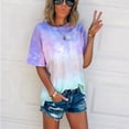 thumbnail image 1 of Cuoff Blouses for Women Summer Tie-Dye Short Sleeve Crew-Neck T-Shirt Casual Tee （S-5XL） Womens Tops Blue 2X, 1 of 5