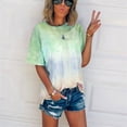 thumbnail image 1 of Cuoff Blouses for Women Summer Tie-Dye Short Sleeve Crew-Neck T-Shirt Casual Tee （S-5XL） Womens Tops Green 1X, 1 of 4