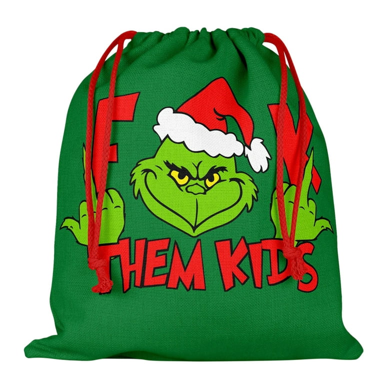 Cuoff Christmas Grinch Christmas Gift Bag, Double Sided Printed Gift Bag, Xmas Drawstring Bag, Green Monsters Drawstring Gift Bag for Holiday Room