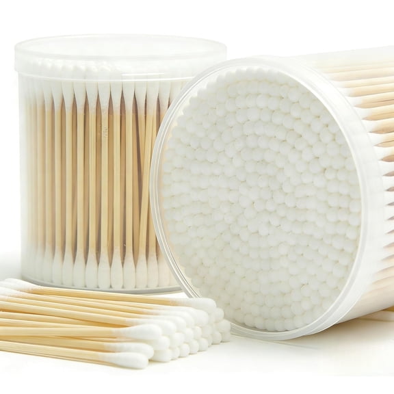 Cuoff Cotton Swabs, 1000 Count Bamboo Sticks Cotton Swabs with Storage Box Cotton Buds with Wooden Handles For Ears Makeup or Nails Personal Care