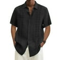 thumbnail image 1 of Cuoff Designer Spring Summer Men's Casual Cotton Linen Solid Color Short Sleeve Shirts Loose Shirts Black 2X, 1 of 4