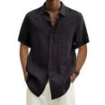 thumbnail image 1 of Cuoff Designer Spring Summer Men's Casual Cotton Linen Solid Color Short Sleeve Shirts Loose Shirts Black 4X, 1 of 4