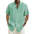 thumbnail image 1 of Cuoff Designer Spring Summer Men's Casual Cotton Linen Solid Color Short Sleeve Shirts Loose Shirts Cyan L, 1 of 4