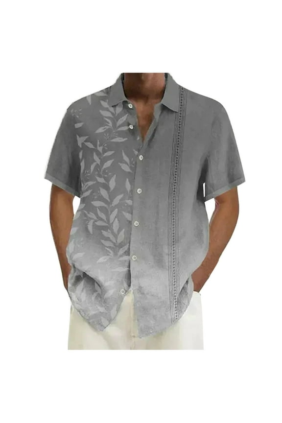 Designer Spring Summer Men's Casual Cotton Linen Solid Color Short Sleeve Shirts Loose Shirts Gray 3X