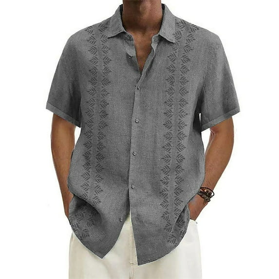 Cuoff Designer Spring Summer Men's Casual Cotton Linen Solid Color Short Sleeve Shirts Loose Shirts Gray 3X