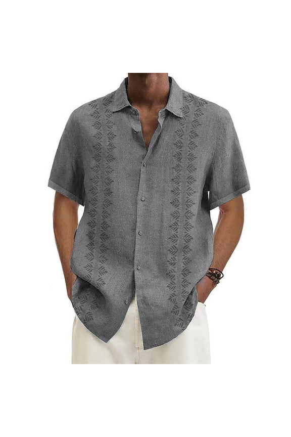 Cuoff Designer Spring Summer Men's Casual Cotton Linen Solid Color Short Sleeve Shirts Loose Shirts Gray M