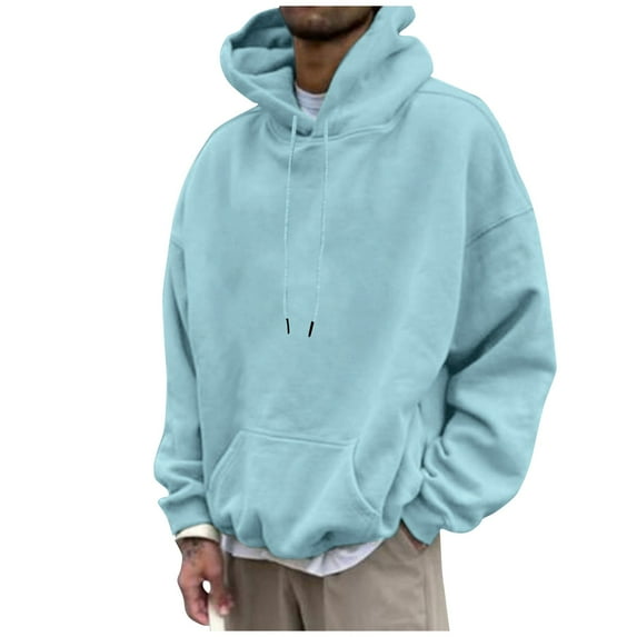 Cuoff Hoodies Sweatshirt Winter Loose Casual Solid Color Loose Casual Hoodies for men Blue 1X