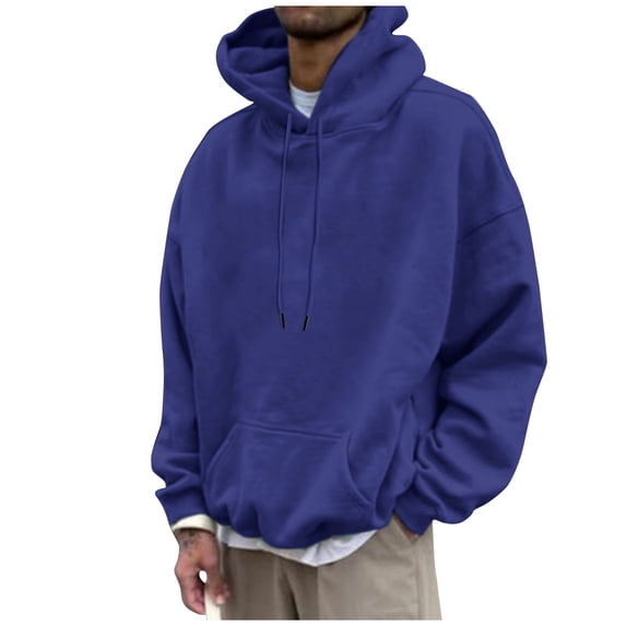 Cuoff Hoodies Sweatshirt Winter Loose Casual Solid Color Loose Casual Hoodies for men Blue M