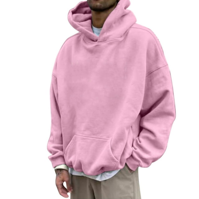 Cuoff Hoodies Sweatshirt Winter Loose Casual Solid Color Loose Casual Hoodies for men Pink 3X