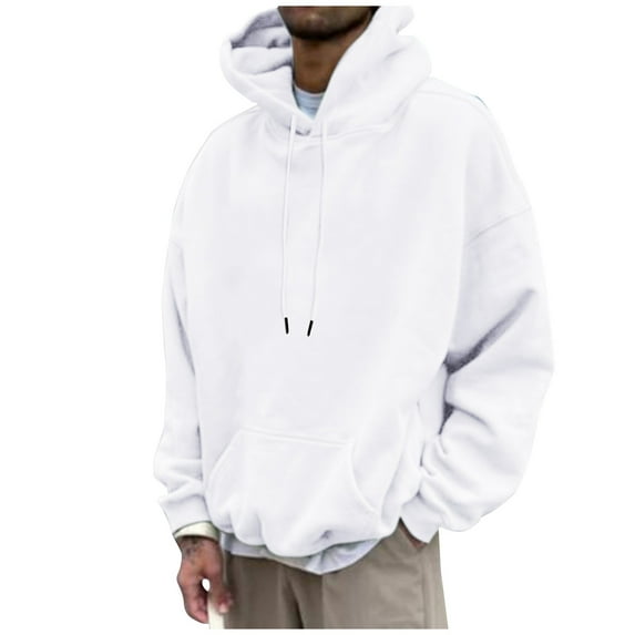 Cuoff Hoodies Sweatshirt Winter Loose Casual Solid Color Loose Casual Hoodies for men White 1X
