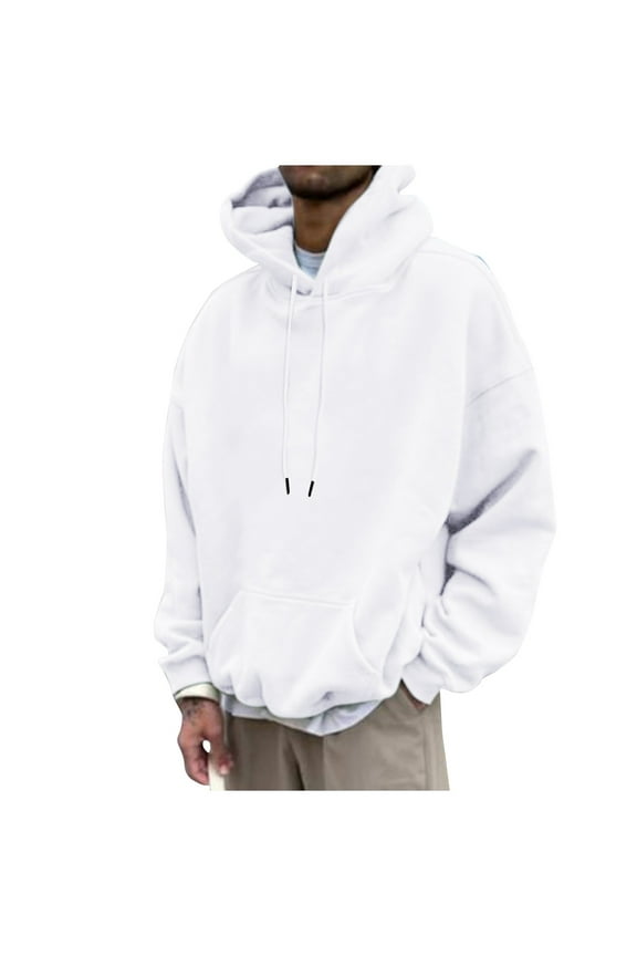 Cuoff Hoodies Sweatshirt Winter Loose Casual Solid Color Loose Casual Hoodies for men White M