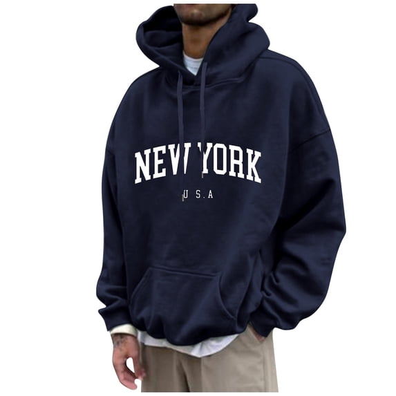 Cuoff Sweatshirt Hoodies for Men Loose Printed Hooded Sweatshirt Casual Fashion Sports Sweatshirt Blue L