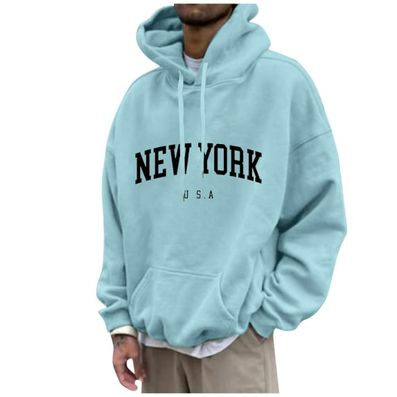 Cuoff Sweatshirt Hoodies for Men Loose Printed Hooded Sweatshirt Casual Fashion Sports Sweatshirt Blue L