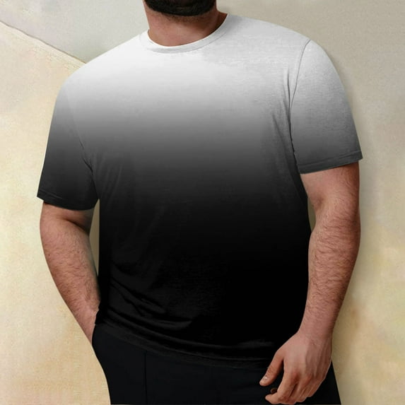 Cuoff Men's Large Size Loose Casual Gradient Short Sleeve Round Neck T-Shirt Top Black 4X