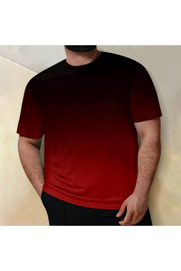 Cuoff Men's Large Size Loose Casual Gradient Short Sleeve Round Neck T-Shirt Top Red 4X