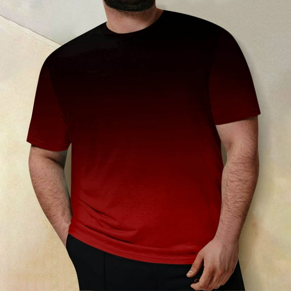 Cuoff Men's Large Size Loose Casual Gradient Short Sleeve Round Neck T-Shirt Top Red 5X