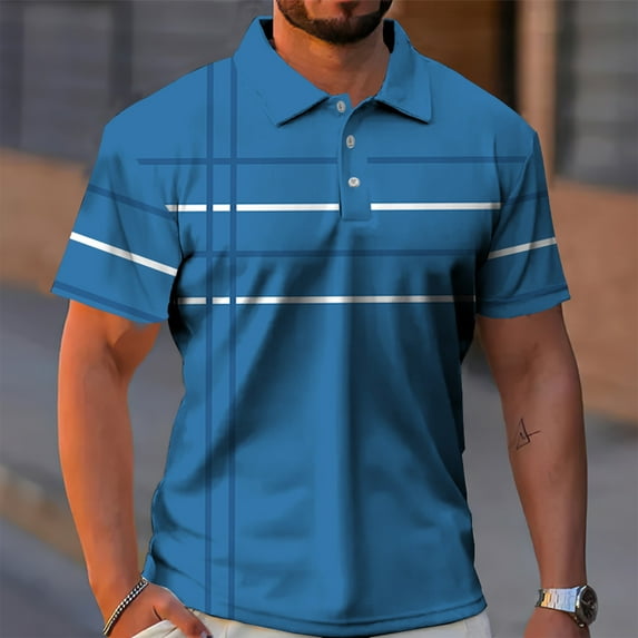Cuoff Men's golf shirt casual sports V-neck short-sleeved polo shirt Blue 1X