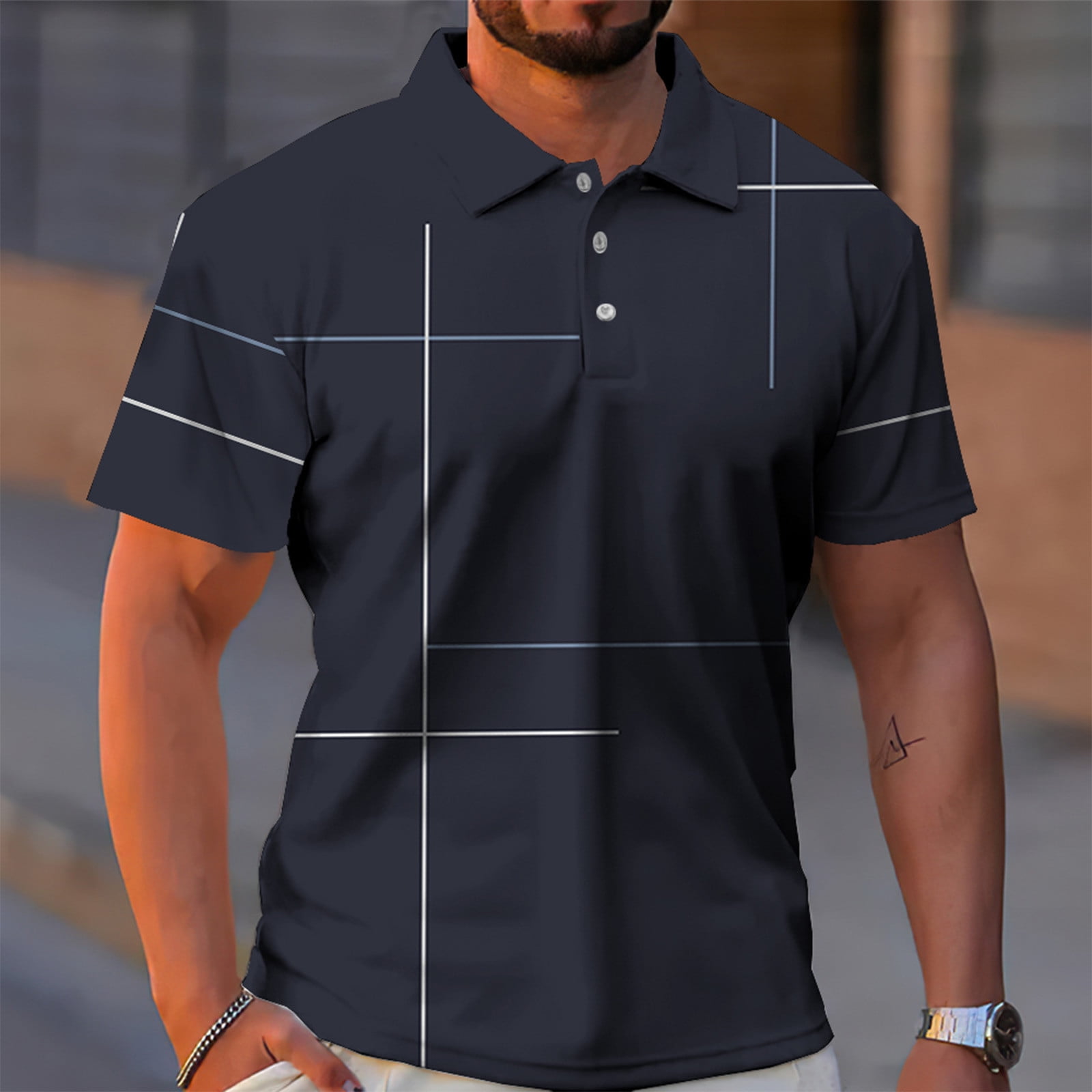 Cuoff Men's golf shirt casual sports V-neck short-sleeved polo shirt ...