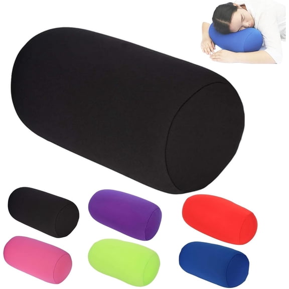 Cuoff Microbead Bolster Tube Pillow Travel Essentials Squishy Roll Body Cushion Cylinder Bean Bag Throw Pillow Neck Arm Back Support for Plane Car Travel Recliner Sleeping Home Gift 12x6 in (Black)
