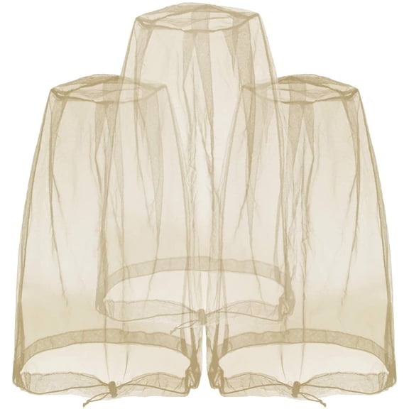 Cuoff Mosquito Head Mesh Nets Gnat Face Netting for No See Ums Insects Bugs Gnats Biting Midges from Any Outdoor Activities, Works Over Most Hats Comes with Free Stock Pouches (3pcs, Khaki)