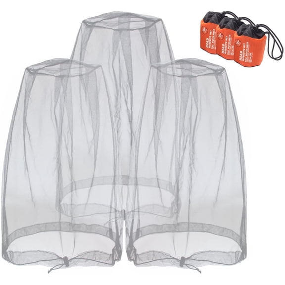 Cuoff Mosquito Head Mesh Nets Gnat Face Netting for No See Ums Insects Bugs Gnats Biting Midges from Any Outdoor Activities, Works Over Most Hats Comes with Free Stock Pouches (3pcs, Grey)