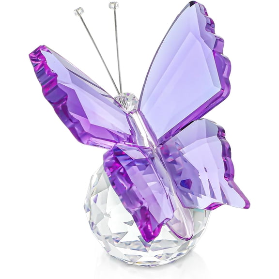 Cuoff Purple Crystal Butterfly Figurine Glass Butterfly with Crystal Ball Base Glass Animal Collectibles Figurines Gifts for Women