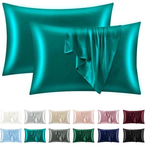 Cuoff Set of 2 Body Satin Pillowcases, Teal Long Pillowcase 20x54 Inches, Soft Breathable Silky Pillow Cases for Sleeping, Bed Pillow Cover with Envelope Closure
