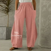 Cuoff Sweatpants Women Winter Plus Size Cargo Pants Women's Fashion Elastic Waist Loose Christmas Printed Home Casual Straight Leg Pants With Pockets Pink 5X