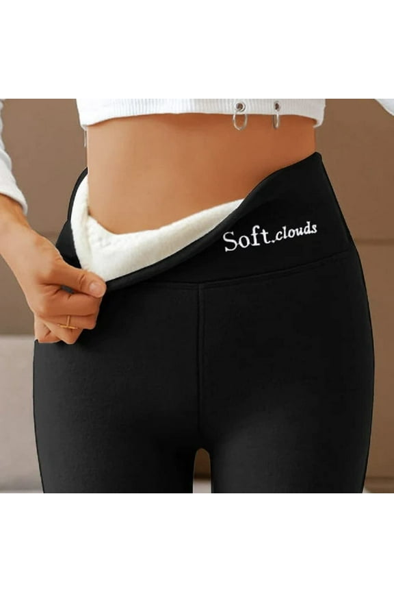 Warm Casual Winter Solid Pants, Soft Clouds Fleece Leggings Women Winter Leggings