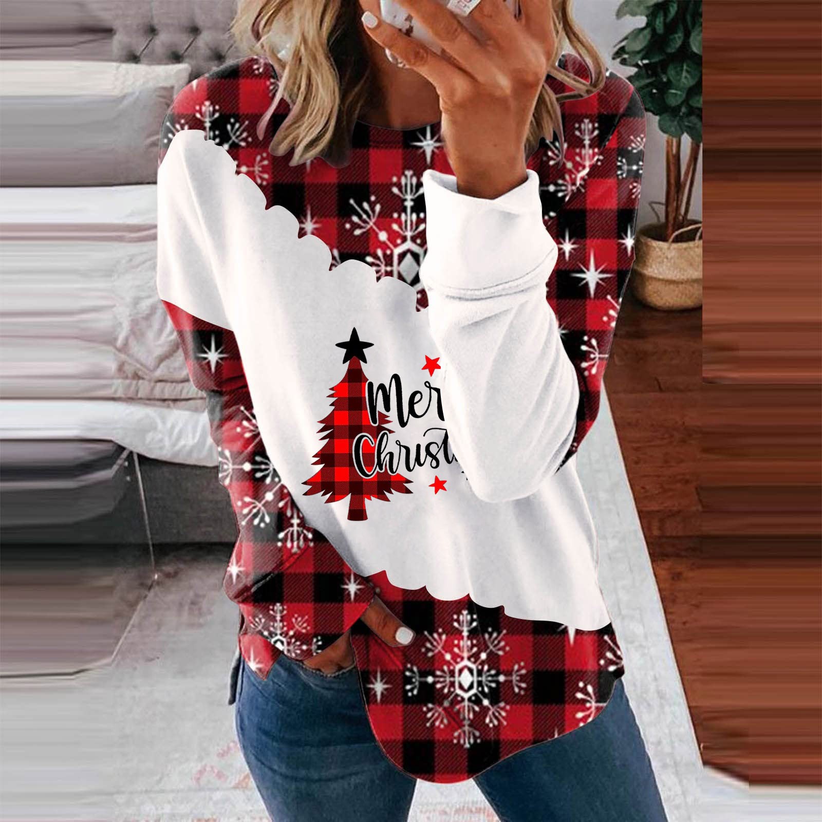 Cuoff Womens Fashion Blouses Shirts Winter Casual Christmas Positioning ...