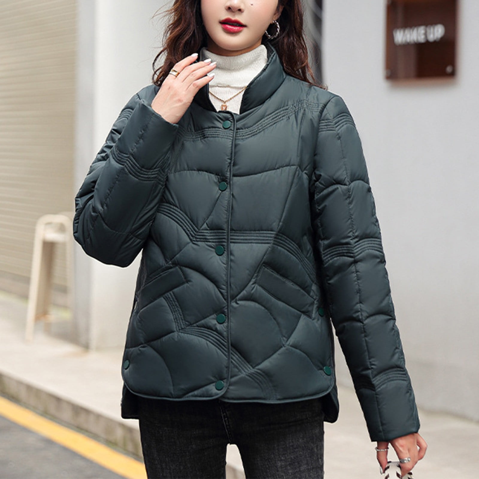 Cuoff Womens Plus Size Coats & Jackets Solid Color Sting Collar Long