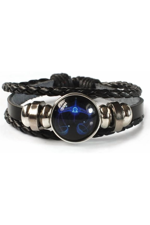Zodiac Signs Spirit Bracelet Adjustable 12 Constellation Bracelet Multilayer Black Leather Wrap Bracelets Christmas Birthday Jewelry Gifts for Women Men