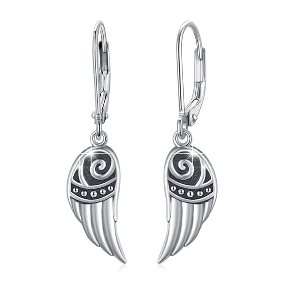 Cuoka Angel Wings Earrings 925 Sterling Silver Leverback Dangle Drop Earrings Fashion Jewelry for Women Daughter Mom Wife Birthday Valentine's Day Gift for Sensitive Ears