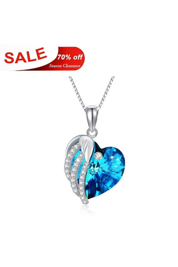 Angel Wings Necklace 925 Sterling Silver Chain Heart Crystal Pendant Necklaces 18K White Gold Plated Hypoallergenic Zirconia Jewelry Birthday Xams Gift for Women Mom Wife