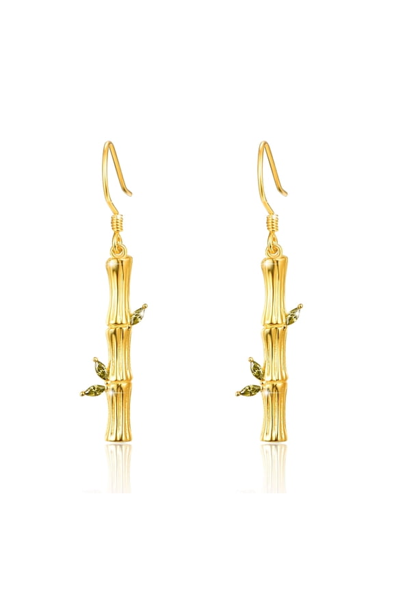 Bamboo Drop Earrings 925 Sterling Silver Dangle Earrings for Women Hypoallergenic 18K Yellow Gold Plated Simple Jewelry Gifts for Sensitive Ears