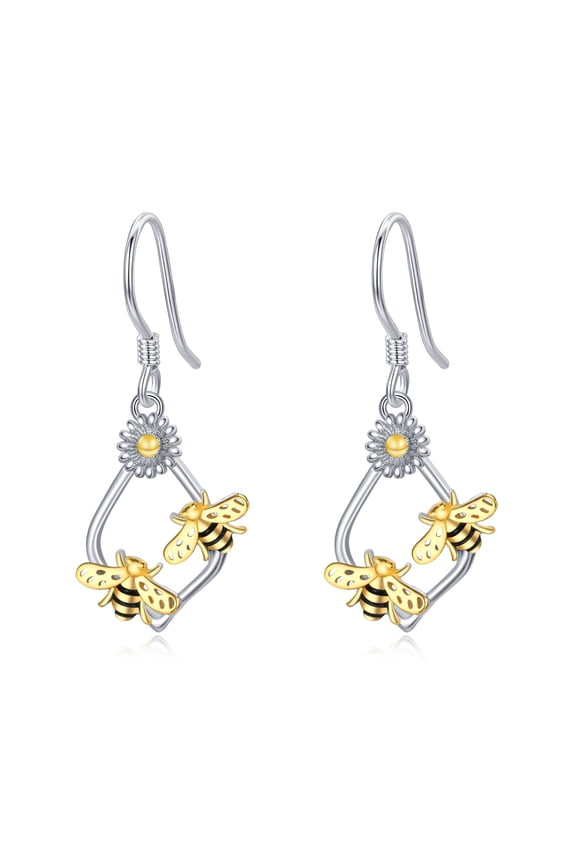 Bee Drop Earrings 925 Sterling Silver Flowers Dangle Earrings for Women Hypoallergenic White Gold Plated Jewelry Gifts for Sensitive Ears