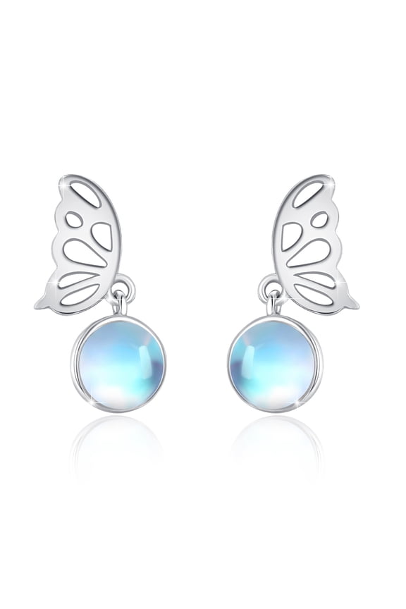 Butterfly Earrings 925 Sterling Silver Moonstone Dangle Earrings for Gilrs Women Hypoallergenic Moonstone Jewelry Birthday Gifts for Sensitive Ears