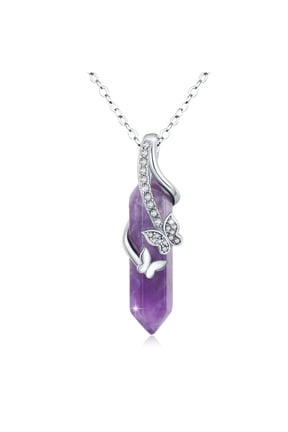 Butterfly Quartz Crystal Necklace for Women Sterling Silver Purple Pendant Necklaces 18K Gold Healing Mineral Stone Jewelry Birthday Gifts Hypoallergenic