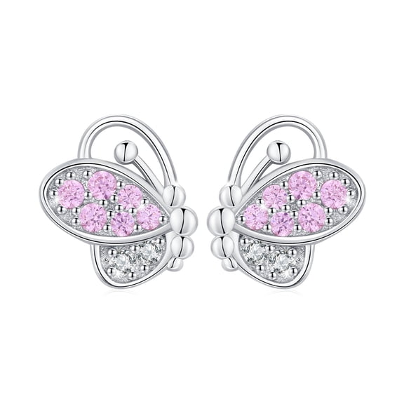 Cuoka Butterfly Stud Earrings 925 Sterling Silver Charm Earrings for Women Mom Wife 18K White Gold Plated Hypoallergenic Fashion Jewelry Birthday Xmas Gift for Sensitive Ears