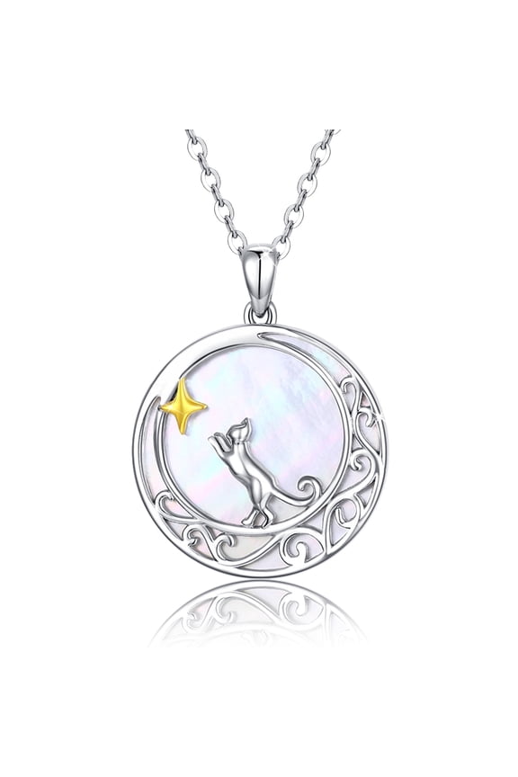 Cat Pendant Necklace 925 Sterling Silver Necklaces 18+2'' Adjustable Chain Cute Kitty Fashion Jewelry Birthday Xmas Gift for Women Mom Wife Cat Lover