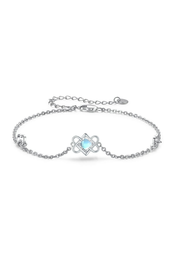 Celtic Knot Bracelet 925 Sterling Silver Moonstone Bracelets 7+2'' Adjustable Chain 18K White Gold Plated Hypoallergenic Jewelry Birthday Xmas Gift for Women Girls Mom Daughter Wife