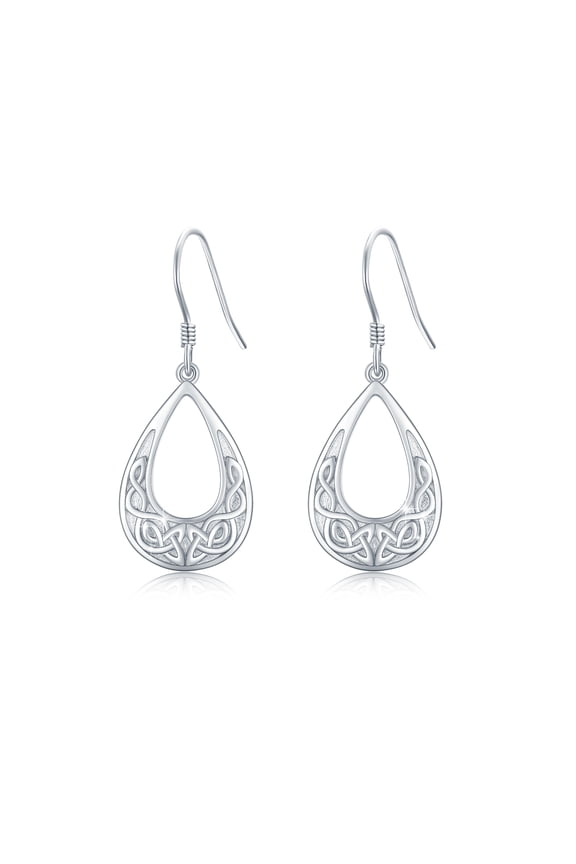 Celtic Knot Dangle Earrings 925 Sterling Silver Water Drop Earrings for Women Mom Hypoallergenic White Gold Plated Jewelry Birthday Gifts for Sensitive Ears