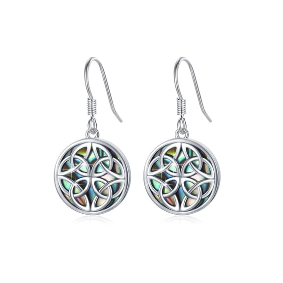 Cuoka Celtic Knot Drop Earrings 925 Sterling Silver Abalone Shell Dangle Earrings for Women Hypoallergenic White Gold Plated Jewelry Birthday Gifts for Sensitive Ears